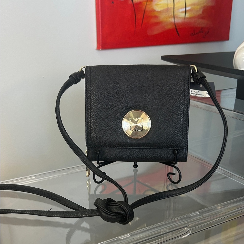 Liz Claiborne Black Mini Leather Trifold Crossbody Bag 5.25” x 5.5” NWT